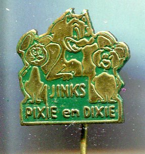 Jinks Pixie en Dixie groen op koper strip speldje ( J_060 ) - nr. 1