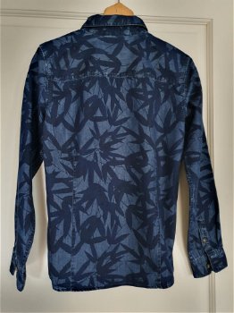 Mango donker blauwe jeans blouse overhemd palm motief 152 - 0