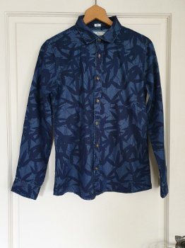 Mango donker blauwe jeans blouse overhemd palm motief 152 - 1