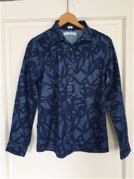 Mango donker blauwe jeans blouse overhemd palm motief 152 - 2