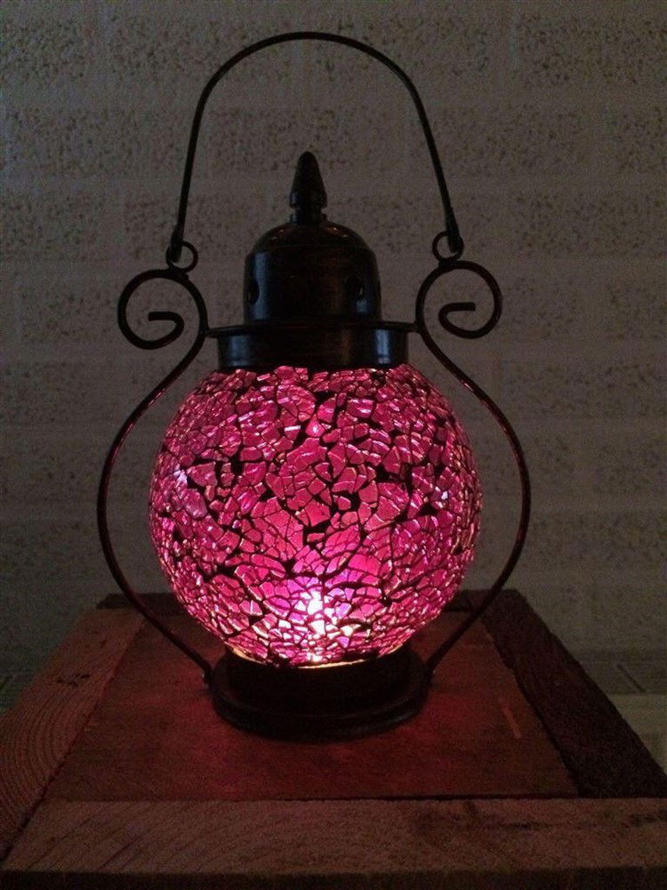 Sfeerlantaarn klein met gekleurd paars glas-decoratie - nr. 1