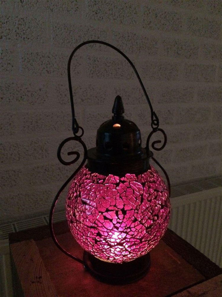 Sfeerlantaarn klein met gekleurd paars glas-decoratie - Afbeelding 2