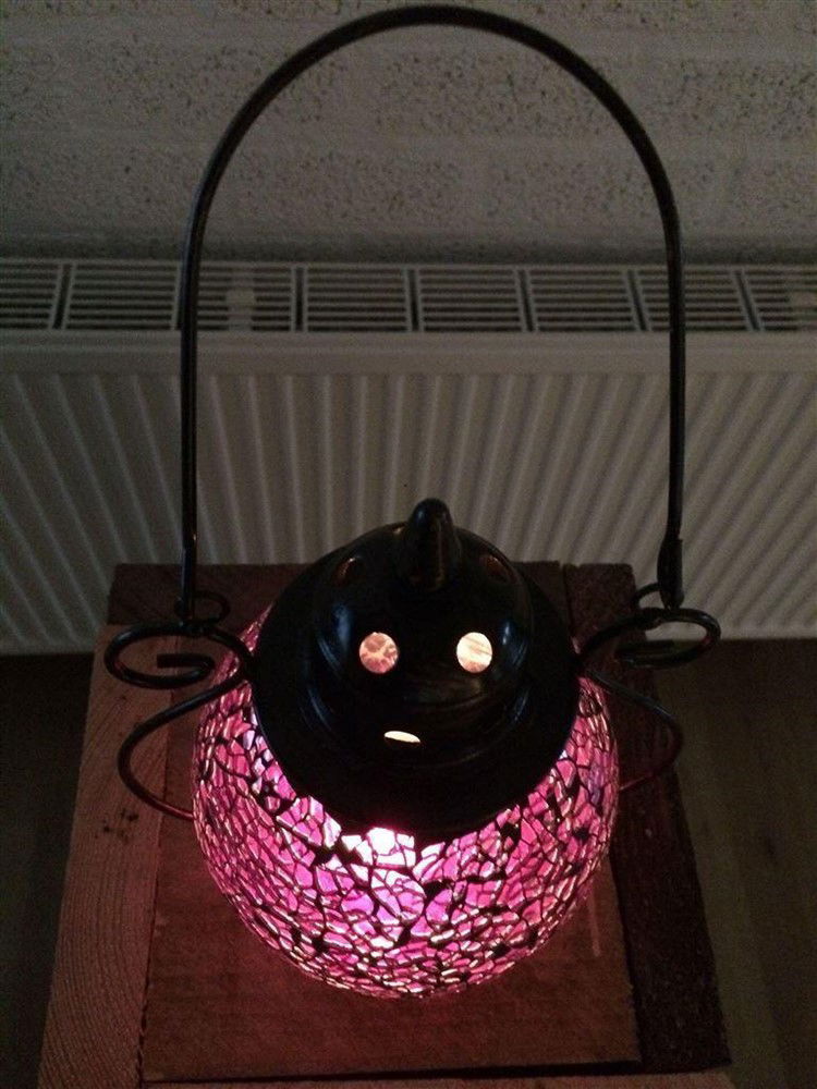 Sfeerlantaarn klein met gekleurd paars glas-decoratie - Afbeelding 3