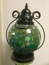 Sfeerlantaarn met gekleurd groen glas- kaars-windlicht - nr. 1