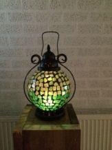 Sfeerlantaarn met gekleurd groen glas- kaars-windlicht - Afbeelding 2