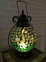 Sfeerlantaarn met gekleurd groen glas- kaars-windlicht - Afbeelding 3