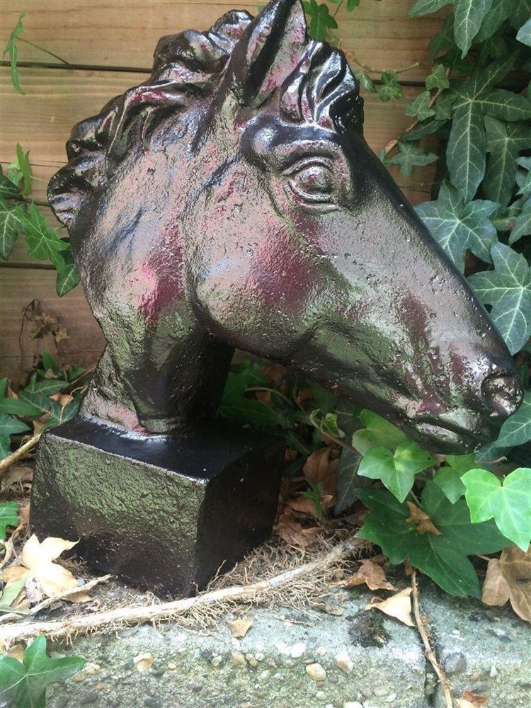 1 paard gietijzer hoofd, in roest-optica zwart-buste - Afbeelding 4