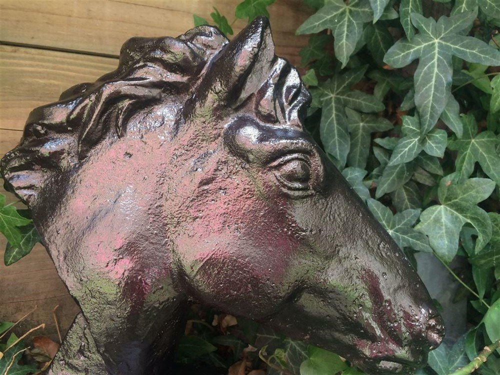 1 paard gietijzer hoofd, in roest-optica zwart-buste - Afbeelding 5