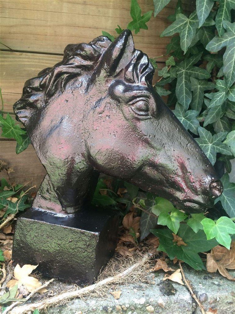 1 paard gietijzer hoofd, in roest-optica zwart-buste - Afbeelding 7
