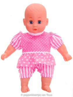 Popje 28 cm 2 dlg. Roze setje streep/stip/hartjes