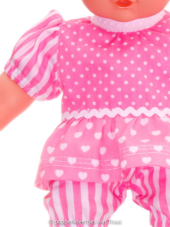 Popje 28 cm 2 dlg. Roze setje streep/stip/hartjes - Afbeelding 2
