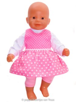 Chou Chou 36 cm Overgooier setje roze/wit/stip/hartjes