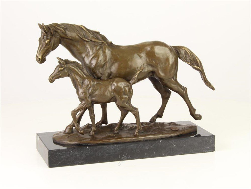 Een bronzen beeld van een paard en veulen-brons-deco - nr. 1