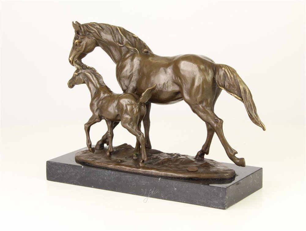 Een bronzen beeld van een paard en veulen-brons-deco - Afbeelding 3