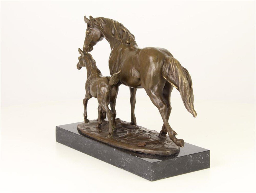 Een bronzen beeld van een paard en veulen-brons-deco - Afbeelding 4