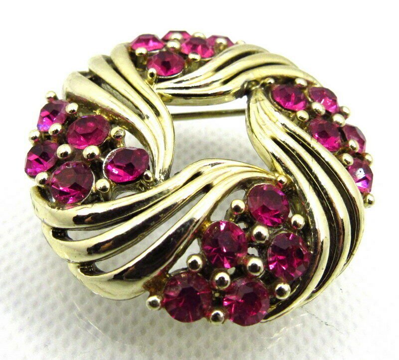 Vintage broche met rozerode strass - nr. 1