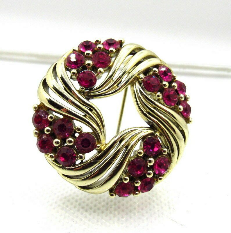 Vintage broche met rozerode strass - Afbeelding 2