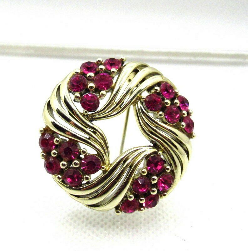 Vintage broche met rozerode strass - Afbeelding 3