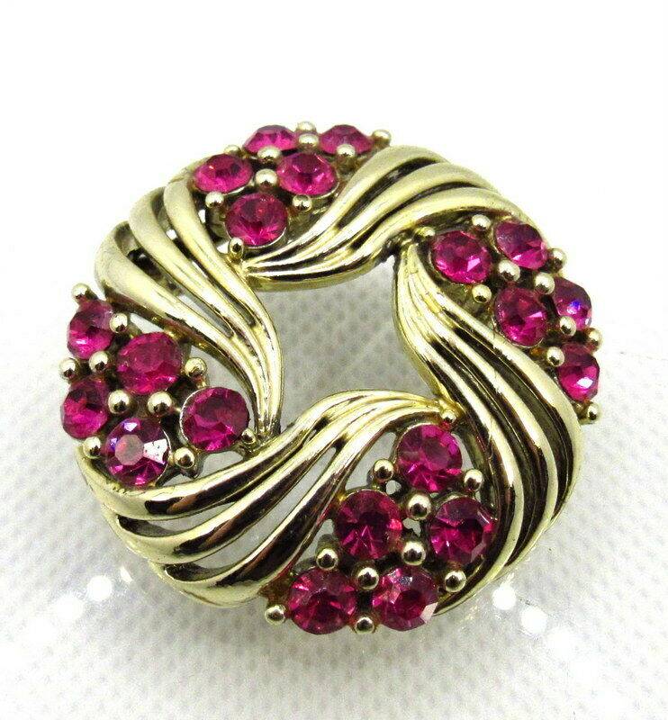 Vintage broche met rozerode strass - Afbeelding 5