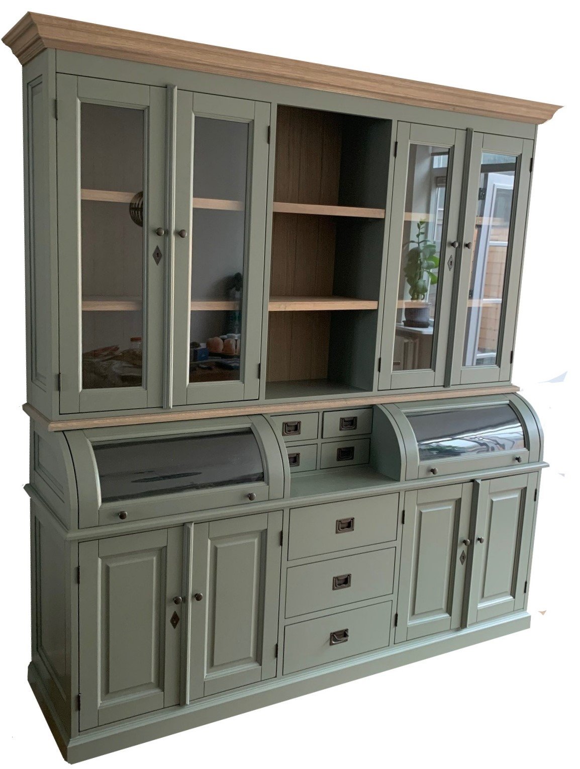 Buffetkast Engels groen met eiken Bastiaan 200 x 50/35 x 210cm - nr. 1