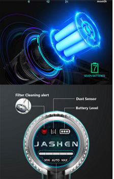 JASHEN V18 Cordless Vacuum Cleaner, 350W Power Strong Suction 2 LED - 3