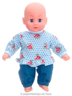 Popje 28 cm 2 dlg. Setje blauw/bloem/stipjes