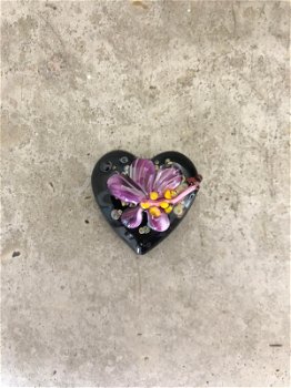 Handgemaakt hart met bloem van glas Nieuw. - 0