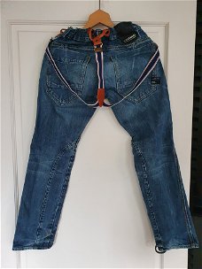 Vingino blauwe spijkerbroek jeans met bretels maat 12/152