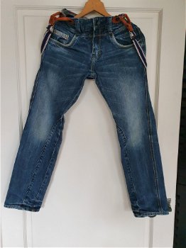 Vingino blauwe spijkerbroek jeans met bretels maat 12/152 - 1