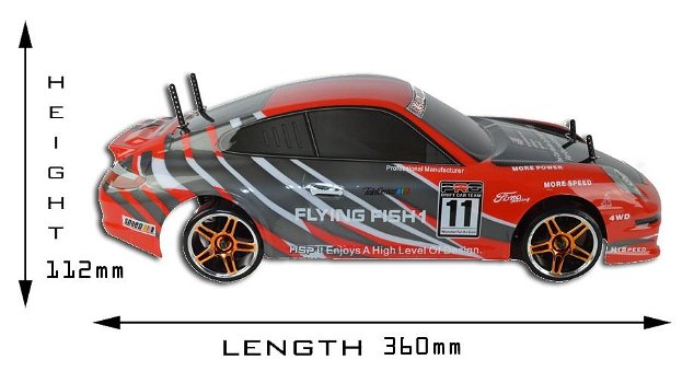 RC auto HSP Flying Fish Porsche rood 2.4 GHZ RTR - 3