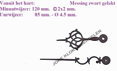 = Wijzers = messing  zwart gelakt =44460