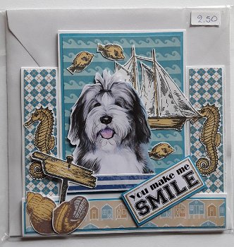 Hondenkaart 39 Bearded collie grote kaart you make me smile - 0