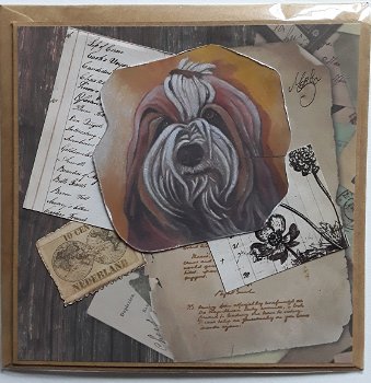 Hondenkaart 43 Grote kaart vintage bearded collie - 0