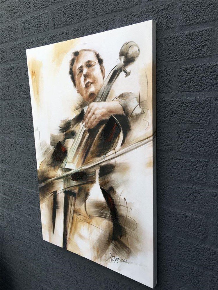 Fors en fraai olieverfdoek op canvas, de cellist -schilderij - Afbeelding 2