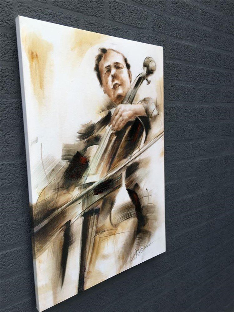 Fors en fraai olieverfdoek op canvas, de cellist -schilderij - Afbeelding 3
