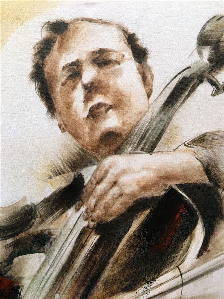 Fors en fraai olieverfdoek op canvas, de cellist -schilderij - Afbeelding 4