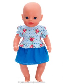 Baby Born Soft 36 cm Jurksetje blauw/bloem/stipjes