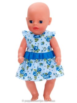 Baby Born Soft 36 cm Jurksetje blauw/roosjes