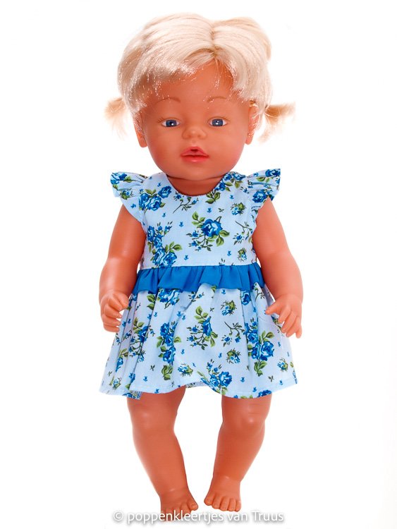 Baby Born 43 cm Jurksetje blauw/roosjes - nr. 1