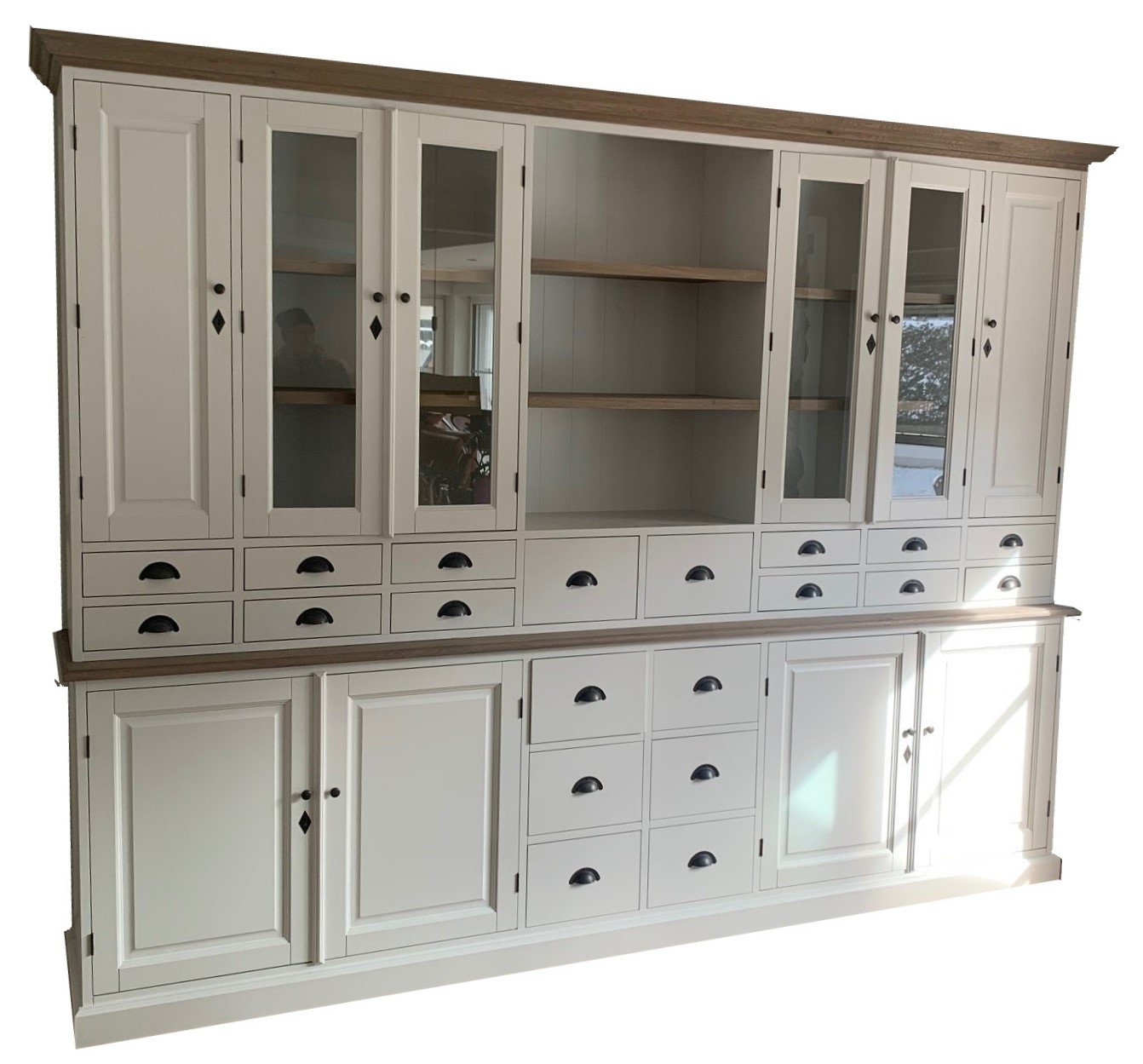 Buffetkast wit Baarn XL met eiken lijsten en schappen 300 x 225cm - nr. 1