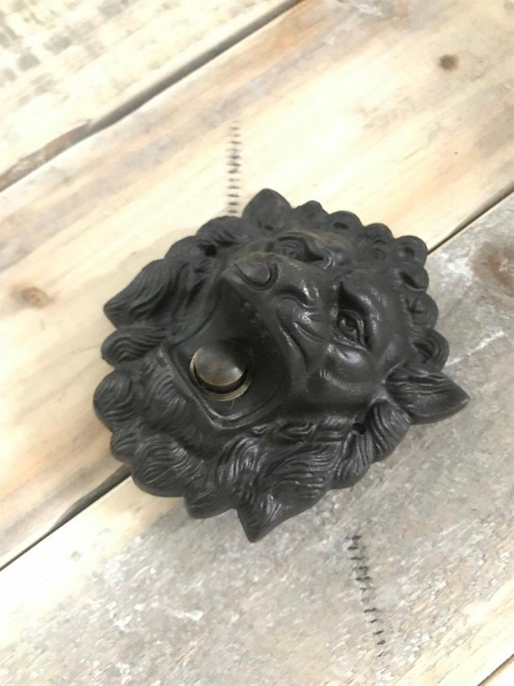 Deurbel leeuwenkop, gewaxt, antiek- leeuw -deurbel - Afbeelding 3