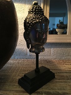 Boeddha hoofd op metalen statief, aluminium
