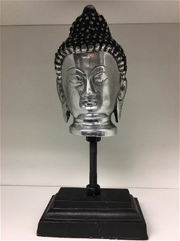 Boeddha hoofd op metalen statief, aluminium - 2