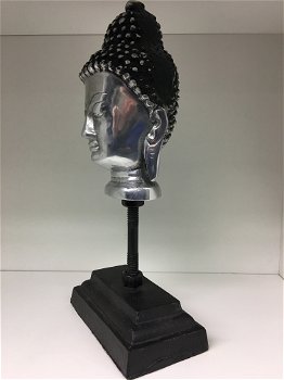 Boeddha hoofd op metalen statief, aluminium - 3