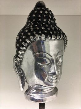 Boeddha hoofd op metalen statief, aluminium - 6