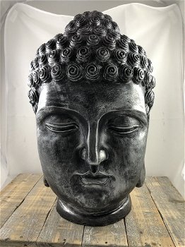 Boeddha hoofd, Indonesisch, grijs-zilver, huis en tuin decoratie - 0