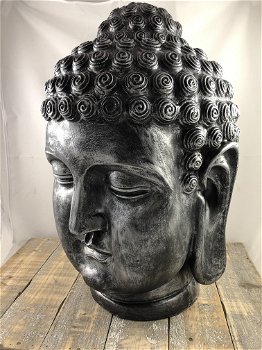 Boeddha hoofd, Indonesisch, grijs-zilver, huis en tuin decoratie - 1