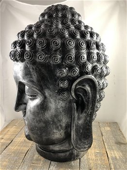 Boeddha hoofd, Indonesisch, grijs-zilver, huis en tuin decoratie - 2