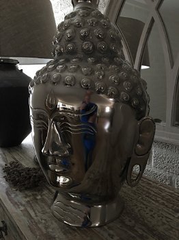 Indonesische Boeddha-hoofd, aluminium-chrome - 5