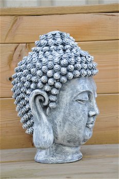 Indonesische Boeddha-hoofd, polystein-grijs - 1